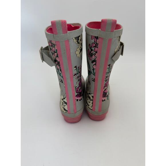 Joules Wellies Women's Size 7 Floral Mid-Calf Rubber Rain Boots Gray/Pink - Picture 3 of 7